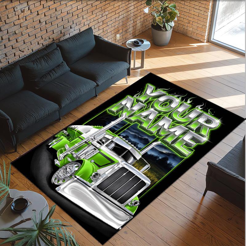 Truck Theme Crystal Velvet Rug Personalized Custom Name Text Soft Floor Mat Home Decor