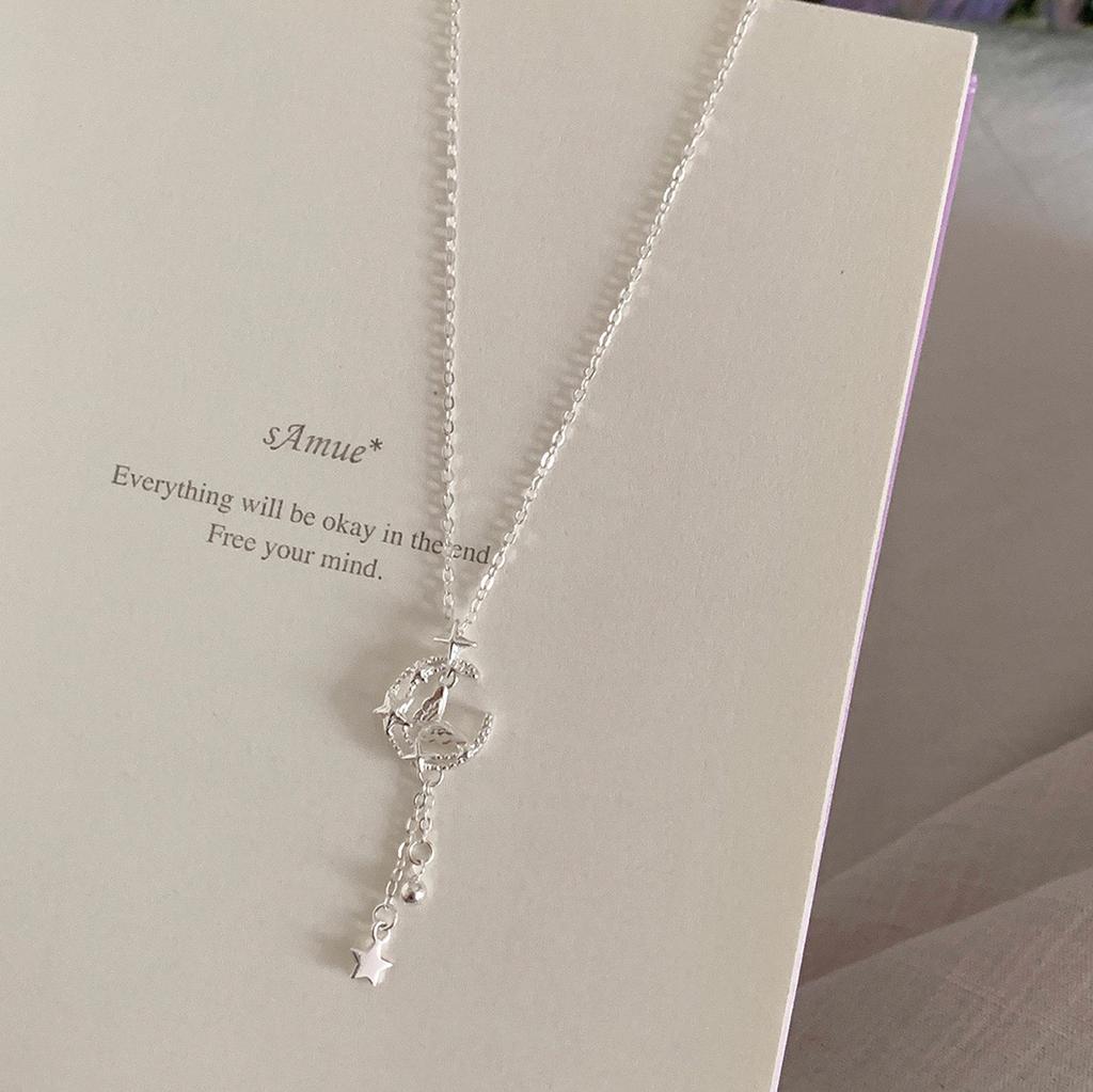 S925 Sterling Silver Necklaces For Women Simple Chain Fashion Minimalist Moon Zircon Necklaces Badminton Shape Birthday Gift
