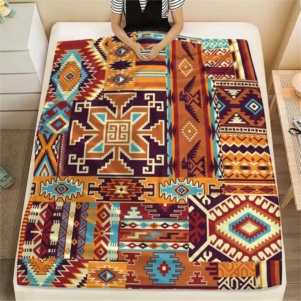 1Pc Native American Pattern Print Flannel Blanket, High Quality Comfortable for All Seasons, Home Decor, Warmth and Comfort, Perfect for Gifts