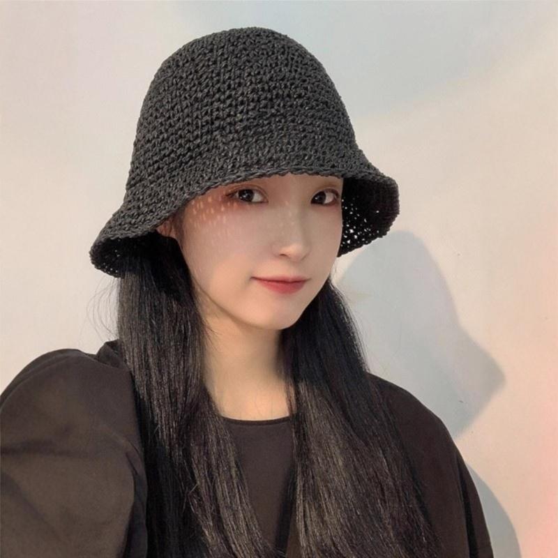 Natural Straw Summer Hat Packable Travel Handwoven Bucket Caps Sun Protection Beach Accessory