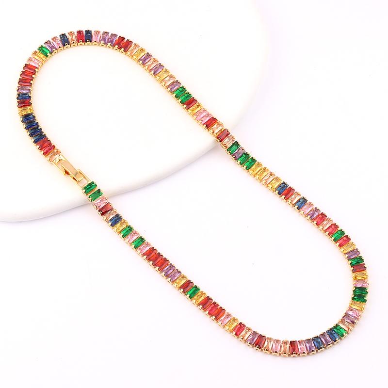 Mix Fashion Summer Colorful Rainbow Women Girl Jewelry 5A Cubic Zirconia Delicate Gold Filled Charm Tennis Chain Necklaces