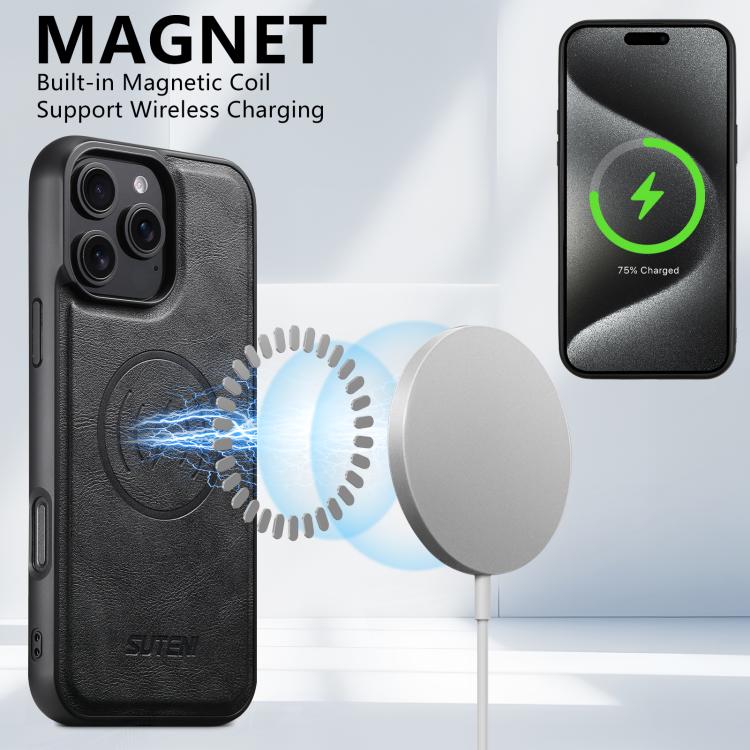 Suteni G5 Cowhide Leather MagSafe Magnetic Phone Case