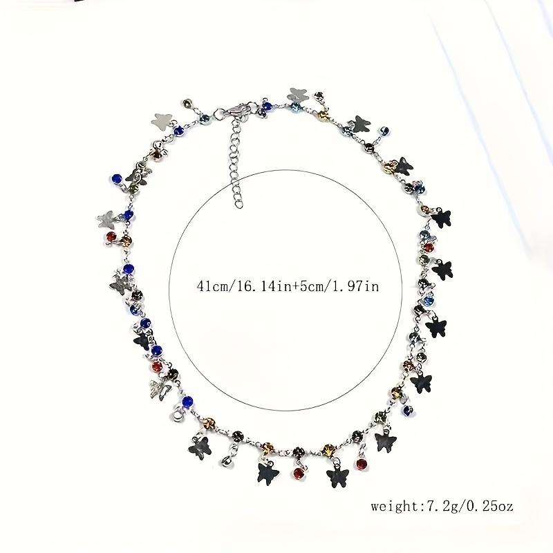 Fashionable Colored Synthetic Rhinestone Butterfly Metal Necklace Suitable for Women's Adjustable Necklace Jewelry