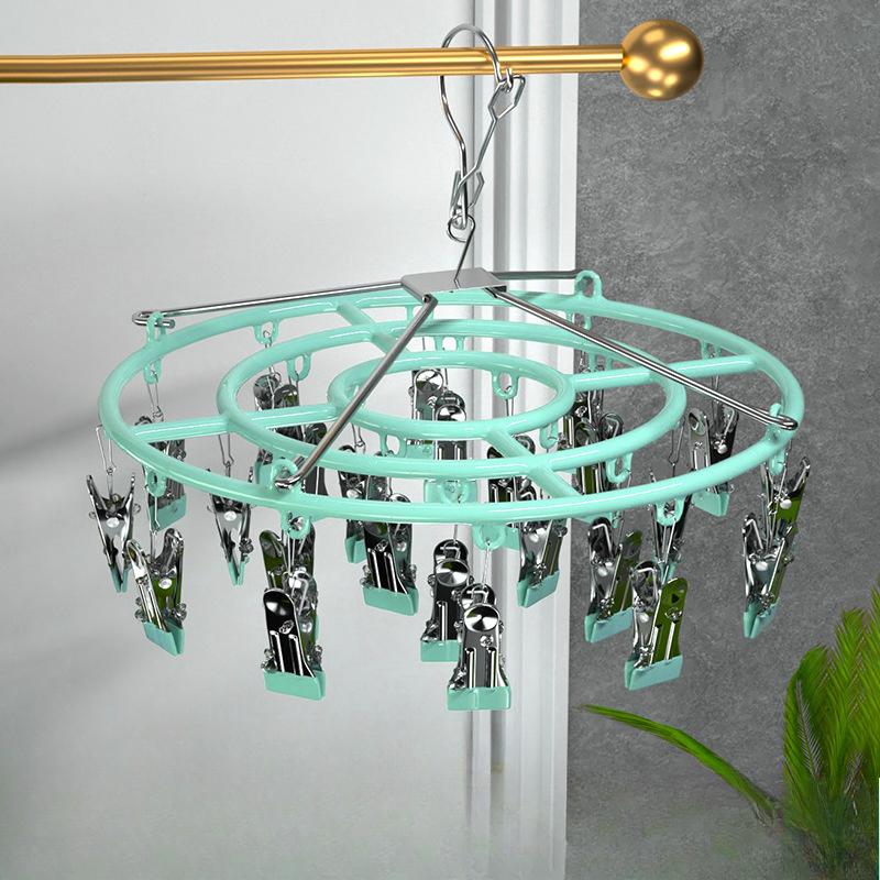 Clothes Drying Rack,Stainless Steel Laundry Drip Hanger ClipsHeavy Duty Round Swivel Windproof Hook Underwear Hanger  Drying Towel Bras Sock Lingerie