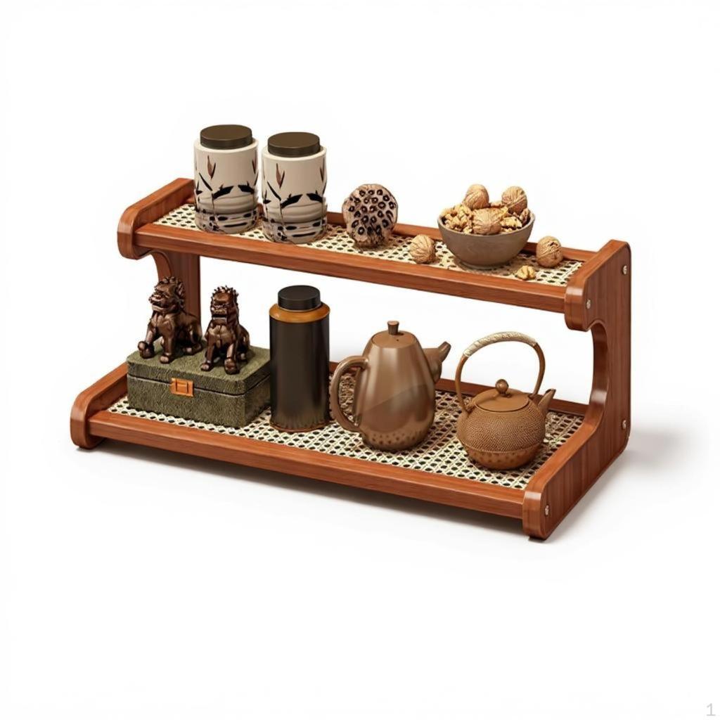 Desktop Display Shelf, Wooden Tea Set Organizer, MultiFunctional Storage Rack for Living Room,