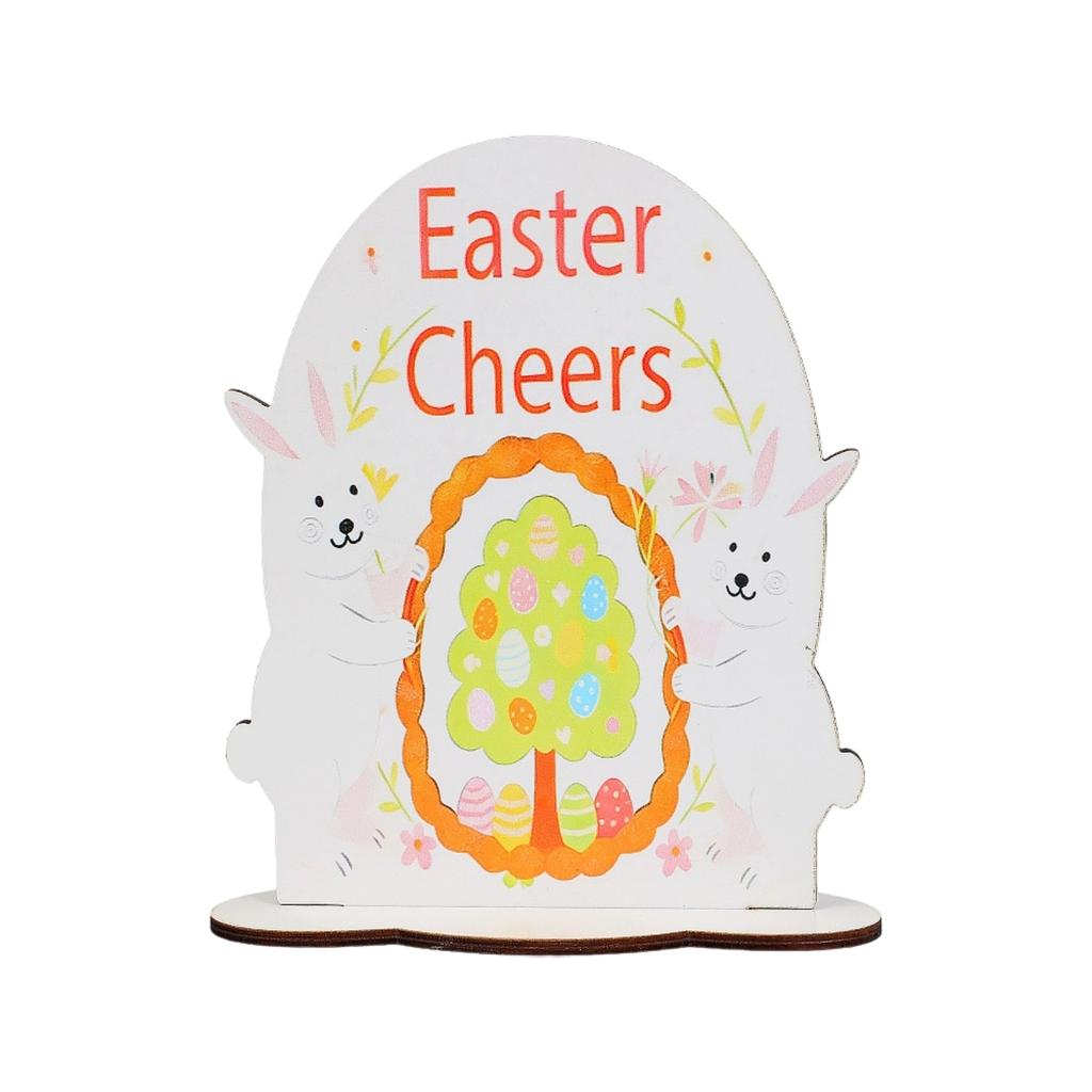 Easter Wooden Table Sign - Cute Bunny Pattern Decorative Plaque, Spring Centerpiece & Shelf Decor For Home, Gift