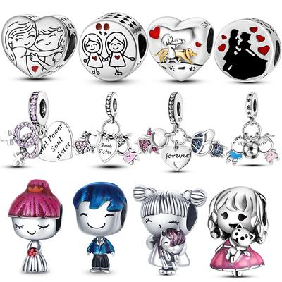 Junge Mädchen und Herzform Anhänger Charm Perlen 925 Sterling Silber Fit Original Charms Armband DIY