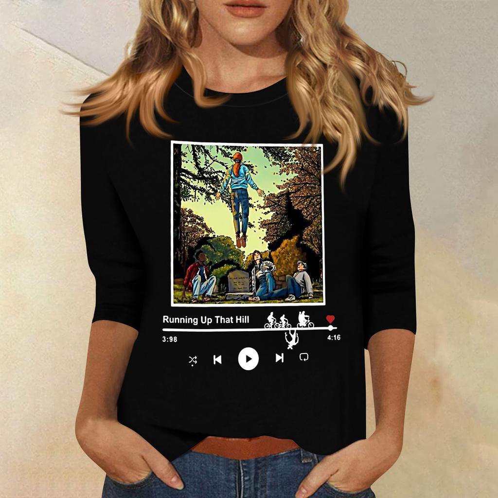 3/4 Sleeve Tops For Women T-Shirt Casual  Print Tops T Shirt Round Neck Pullover Blouse