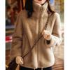 Small Lamb Wool Jacket Women's Autumn and Winter Loose Fleece Thickened Short Stand-up Collar Warm Double-sided Fleece Cardigan Top