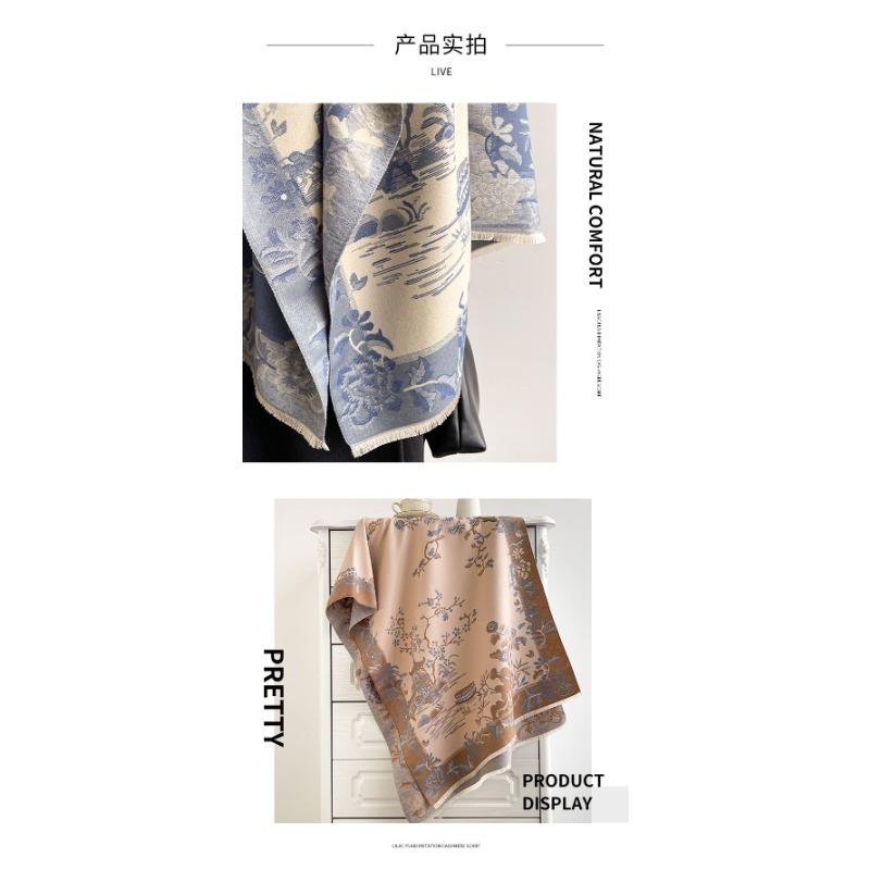 Women S Chinese Landscape Faux Cashmere Scarf Warm Versatile Shawl