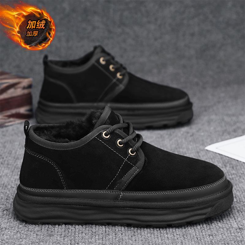 Snow Boots 2026 Winter Waterproof and Anti Slip Thick Soled Bread Cotton Boots Men's Shoes with Plush Warm Cotton Shoes