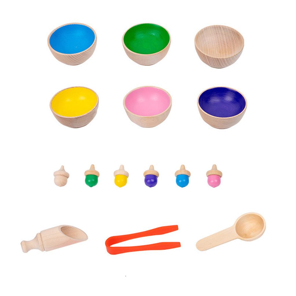 Educational Fun Counting Color Classification Cup Wooden Toy Clip Beads Color Matching Gift