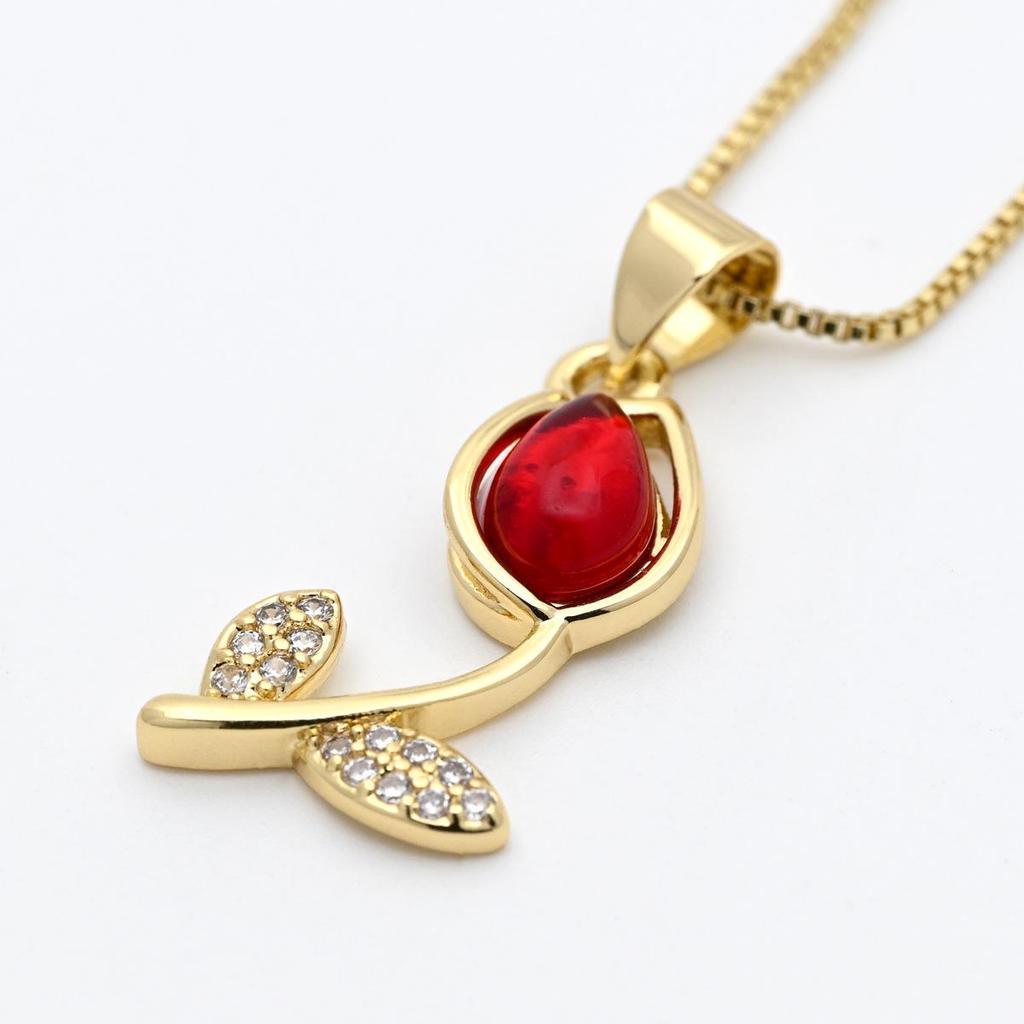 Zirkonia Tulpe Sonnenblume Anhänger Halskette - Luxuriöse Damen Schlüsselbein Kette Accessoires