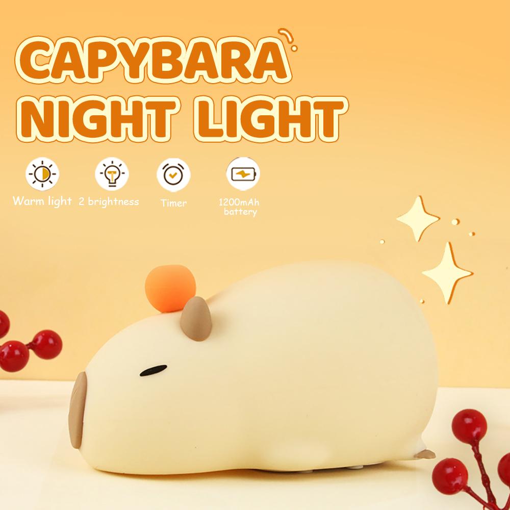 Cute Cartoon Capybara Silicone Night Light USB Rechargeable Timing Dimming Sleep Night Lamp for Children's Room Decor