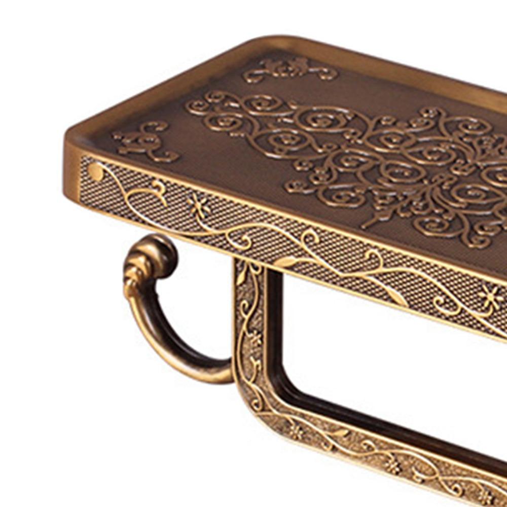 Aluminum Paper Roll Rack Vintage Style Carved Floral Design Toilet Paper Towel Holder Rustproof Wall Mounted