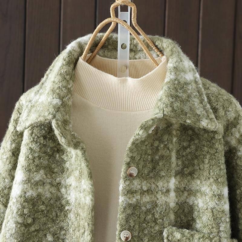 DIMANAF 2025 New Autumn Winter Plus Size Women Coats Jackets Loose Casual Outerwear Vintage Lady Plaid Cotton Thick Long Sleeve