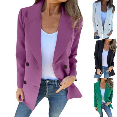 Women's Casual Fashion Solid Color Long Sleeved  Button Double Breasted Suit  Jacket