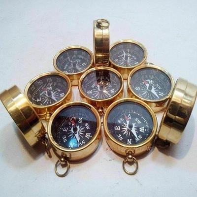 Nautical 10PCS Marine Vintage Style Brass Pocket Compass Keychains