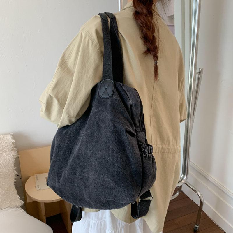 Gewaschene Denim-Schultertasche Große Kapazität Lässige Hobo-Tragetasche mit Seitentaschen für den täglichen Weg zur Arbeit und Reisen
