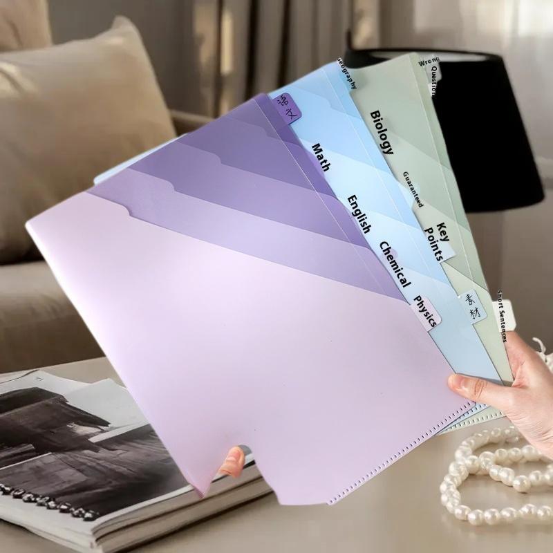 Gradient Multi-Layer Folder A4 Subject Classification Test Paper Folder Transparent L-Shaped Folder 6-Layer Classification File