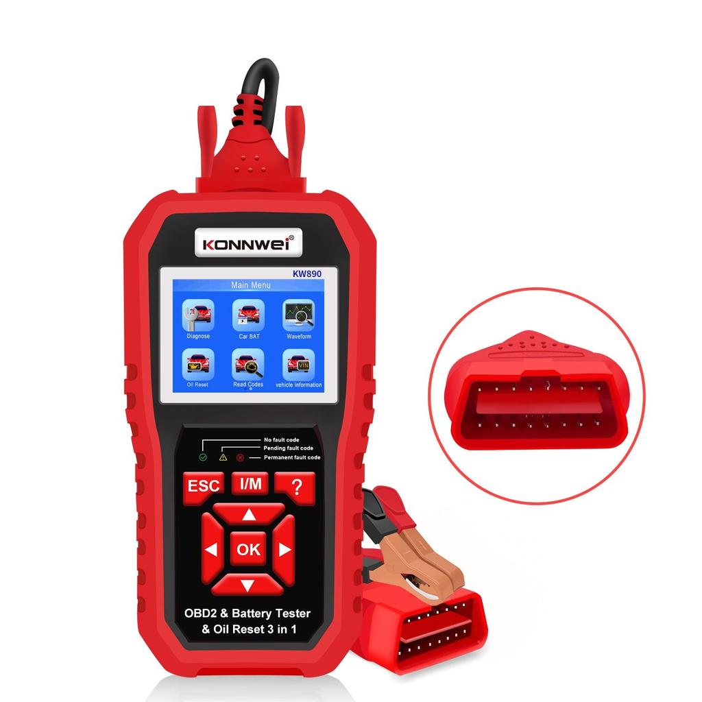 KONNWEI KW890 Öl-Reset-Batterietester OBD2-Diagnosescanner-Tool 3-in-1 EOBD-Motorprüfcodeleser-Diagnosetool