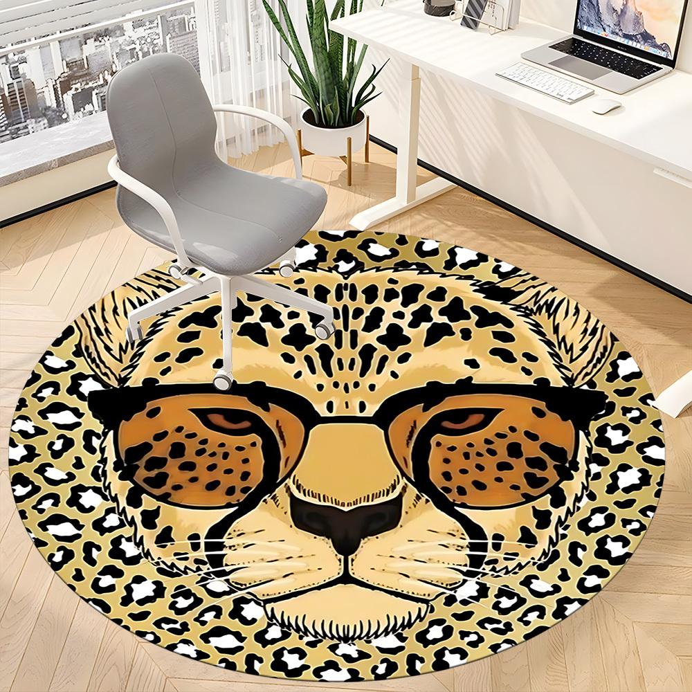 1pc Leopard Print Office Round Area Rug, Indoor Mat Suitable ForOffice, Under Office Chairs Bedroom Living Room Home Decor, Room Deco T212