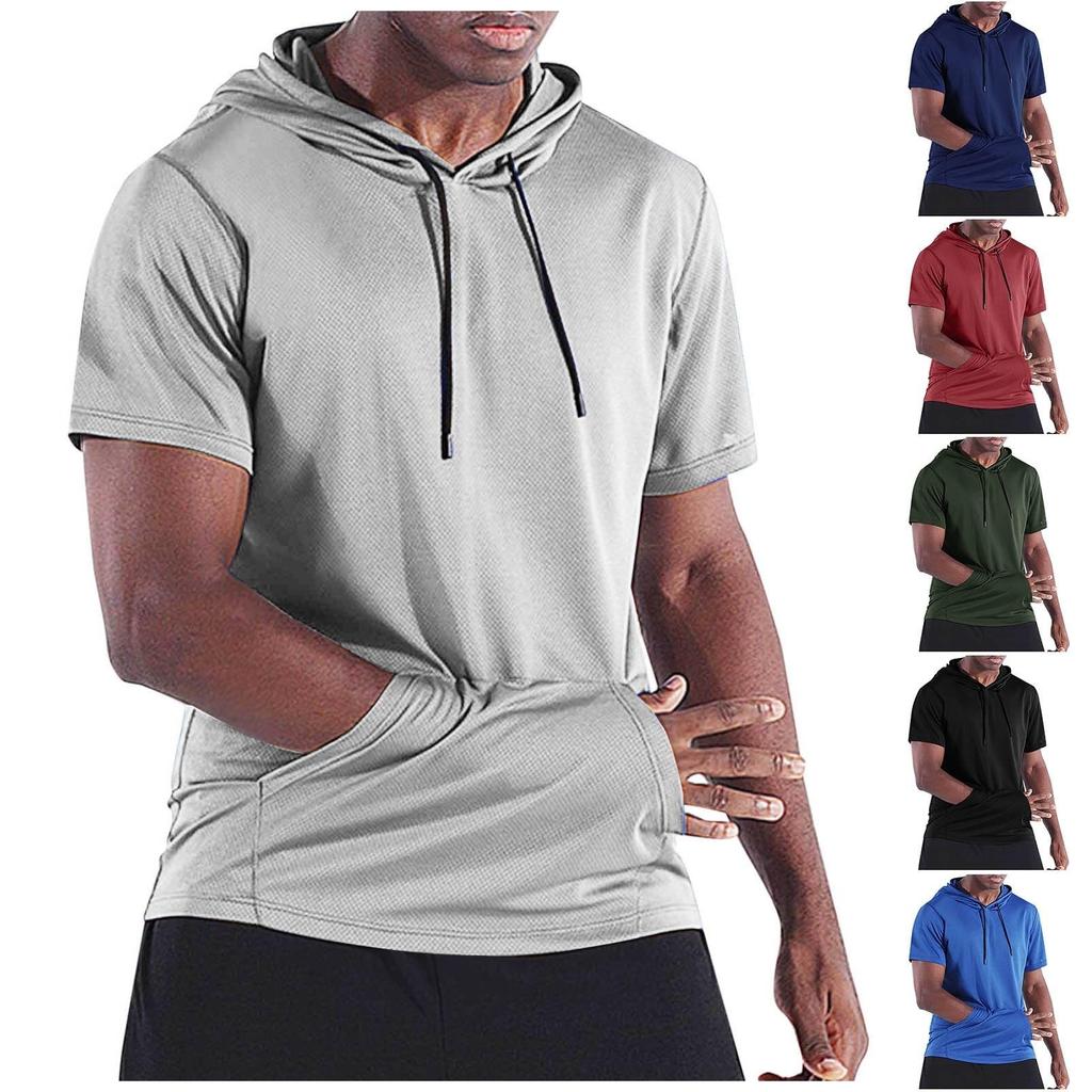 Men's Sports Mesh Quick-drying Short-sleeved Hooded Shirt
