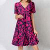 Womens Summer Dress Short Sleeve V Neck Short Dresses Fashion Casual Flowy Boho Ruffle A Line Swing Sundress