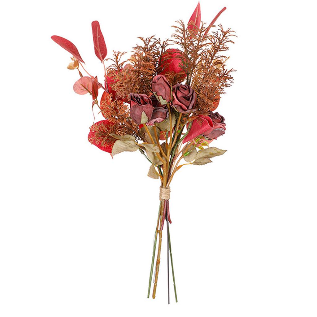 Autumn Bouquets Artificial Rose Flowers Silk Maple Leaves Fall Decoration DIY Flower Arrangement for Wedding Home Garden