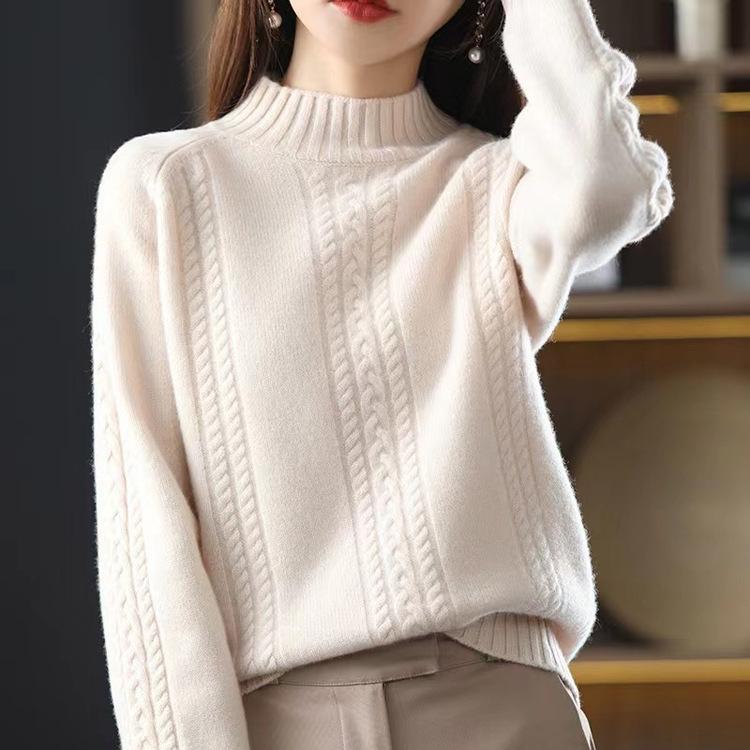 Autumn and Winter Women's Pullover Sweater Women's Inner Layer Bottom Shirt Semi High Neck Knitted Sweater