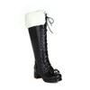 Fashion Princess High Knee Boots Winter Shoes Woman Bowknot Chunky Heel Lolita Shoes Side Zipper Girls Boots Large Size 30-43