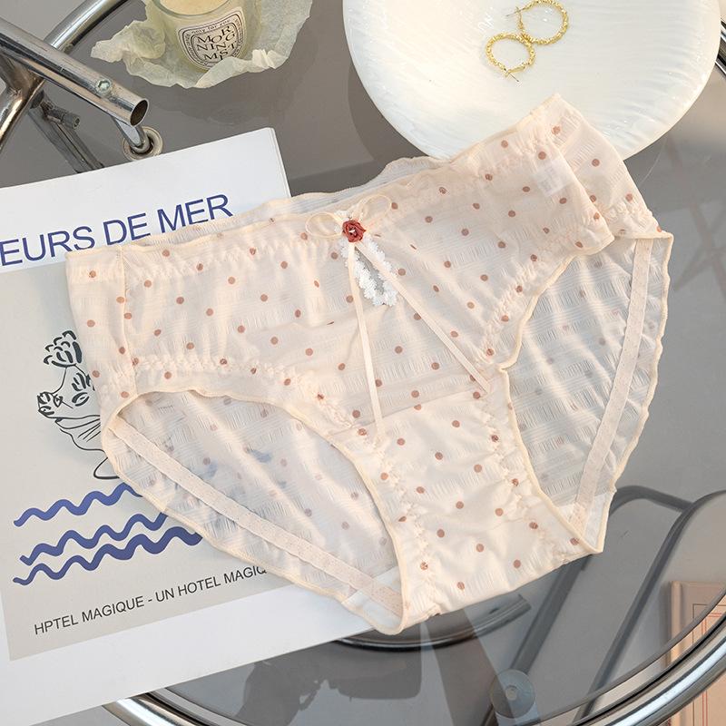 Lady Spring and Autumn Wave Dot Lovely Lace Ear Edge High Elastic Breathable Waist Pack Hip Briefs