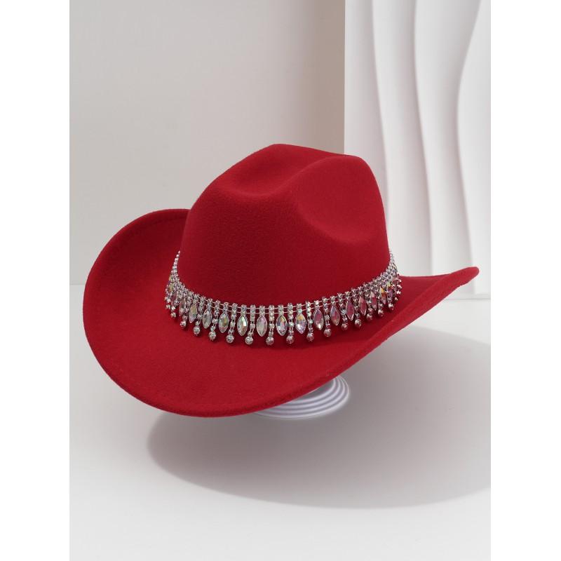 Unisex Elegant Jazz Fedora Hat With Tassel Rhinestone Belt Wedding Engagement
