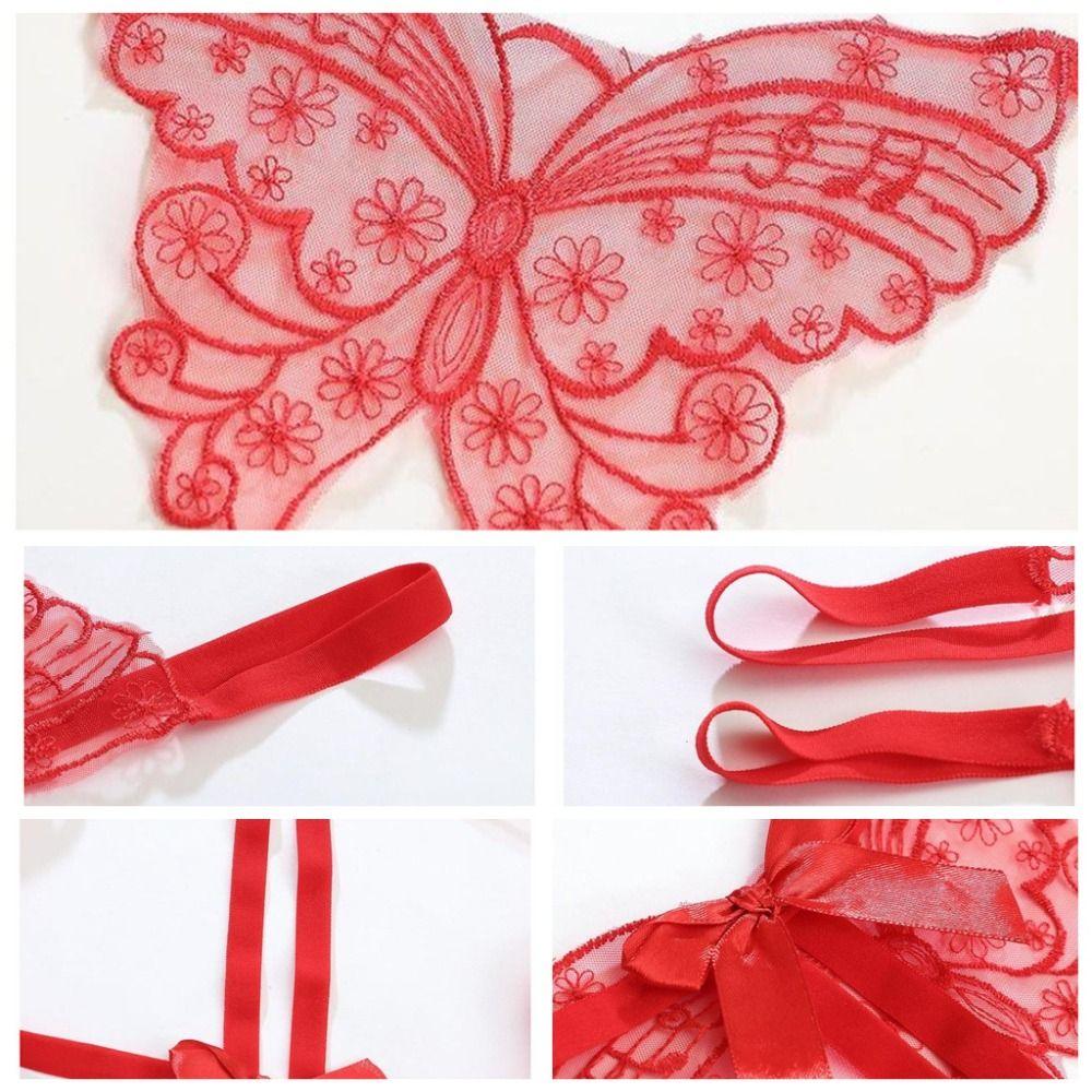Open Crotch Lace Embroidered Panties Butterfly Bowknot T-Pants Lingerie Sexy Mesh Thongs  Girl