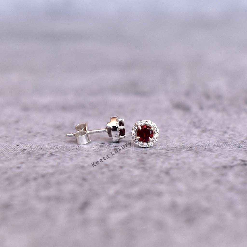 Genuine Garnet Studs Earrings Red Garnet Minimalist Earrings for Women Tiny Gemstone Studs Sterling Silver Earrings Unique Gifts Idea