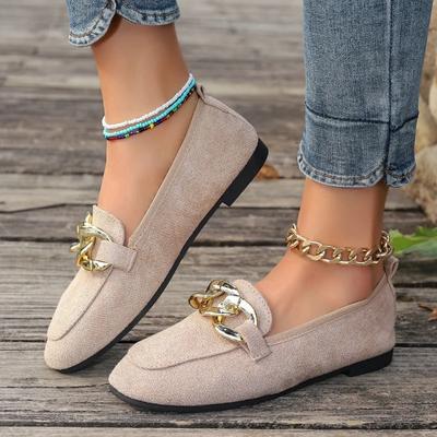 Moda Sapatos Femininos 2024 Marca Mocassins Femininos Flats Moda Decoração de Metal Escritório e Carreira Hot Sale Biqueira Redonda Salto Baixo Baixo