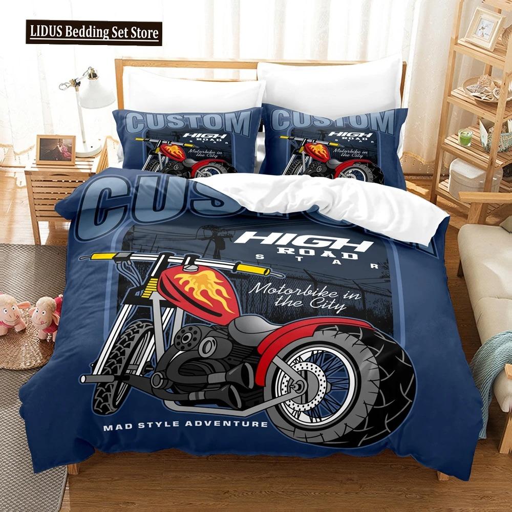 Motorcycle Duvet Cover Set Dirt Bike Extreme Sports Theme For Boy Girl Motocross Racer Polyester Bedding Set King Queen Size