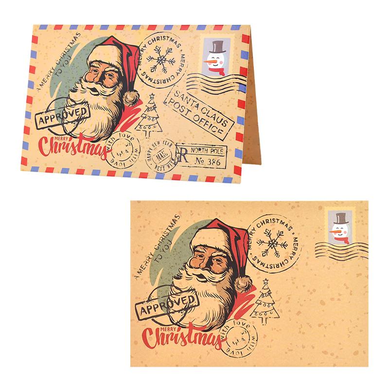 5Pcs Christmas Postcard Greeting Card Vintage Christmas Stamp Cards with Envelopes New Year Gift Card Xmas Party Decor Supplies