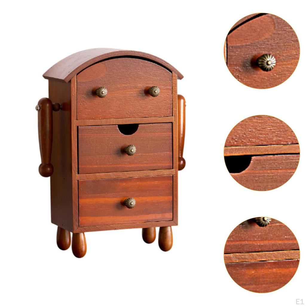 Cutie de Bijuterii din Lemn Organizator de Birou pentru Femei Rezistent la Praf Formă de Robot Depozitare Rustică