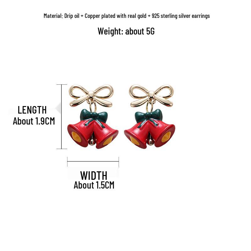 

Elegant Christmas Bell Earrings: Luxurious 925 Sterling Silver Cartoon Studs for Women, Perfect Holiday Accessory