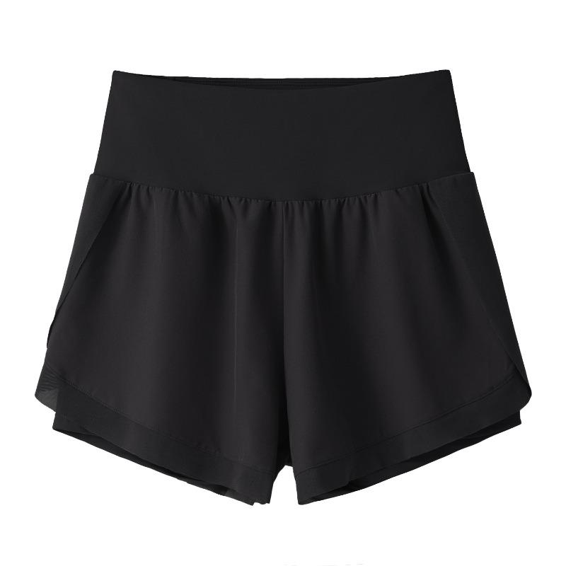 Anti-light sports shorts women s summer loose running fitness pants casual high waist belly yoga pants S чёрный