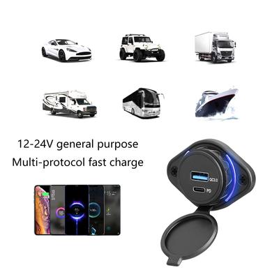 Quick Charge3.0 and PD18W S USB Outlet 12V/24V Panel Mount Car Chargers 36W USB Port Outlet Waterproof Cover