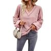 Women Autumn Winter Long Sleeve V Neck Solid Color Knit Top Sweater
