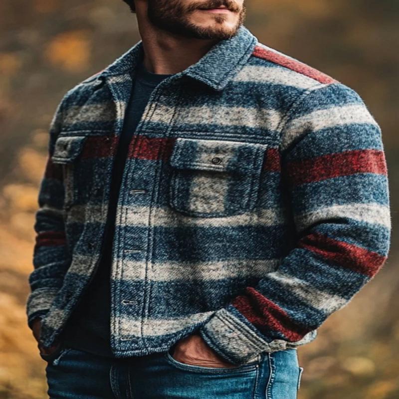 New 2026 Plaid Pattern 3D Printed Men's Regular Fit Double Pocket Jacket Coat