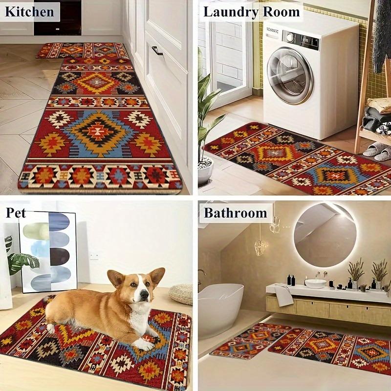 

1PC Repetitive geometric Motif Kitchen Rug Non-Slip Door Mat Pop design Bathroom Rug Bath Mat Carpet for Home Sink Laundry Decor 400MMx600MM