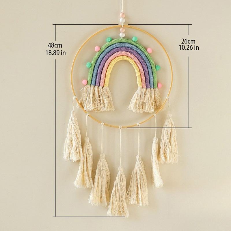 

1pc Bohemian Souvenirs Hand-woven Tassel Rainbow Tapestries Simple Homestay Home Living Room Wall Hangers Cotton Thread Gift 48cm