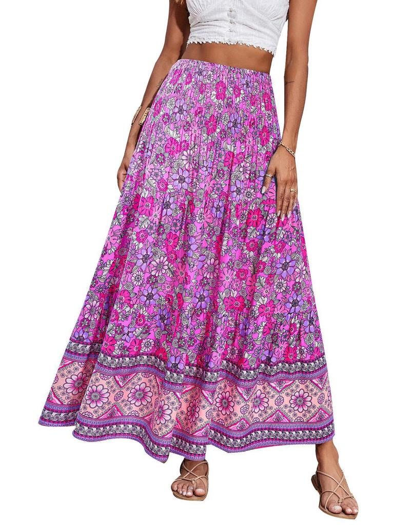 Bohemian High-Waisted Long Printed Skirt for Women - Casual Beachwear