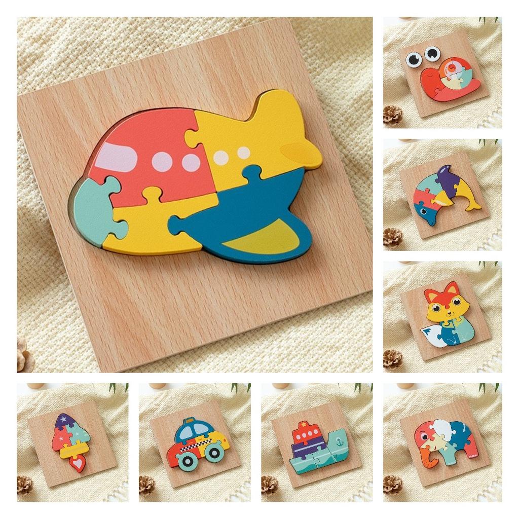 Wooden 3d Puzzle Cognitive Animal Traffic Shapes Matching Blocks For Early Education