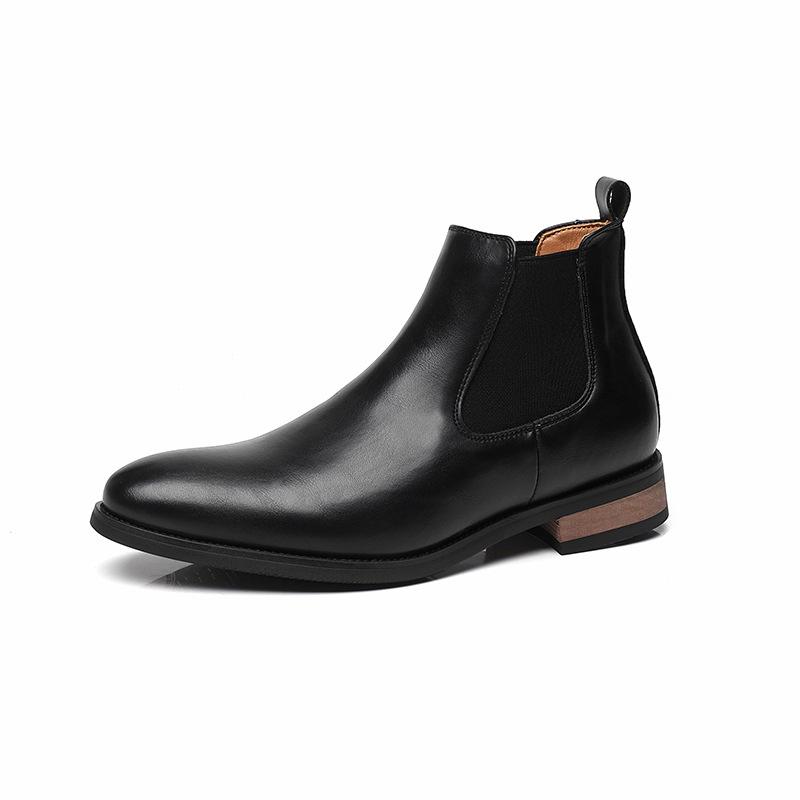 Trendy Fashion British Chelsea Boots Men's Pointed Business Casual High-top Leather Shoes Retro Short Boots Heightening Martin Boots