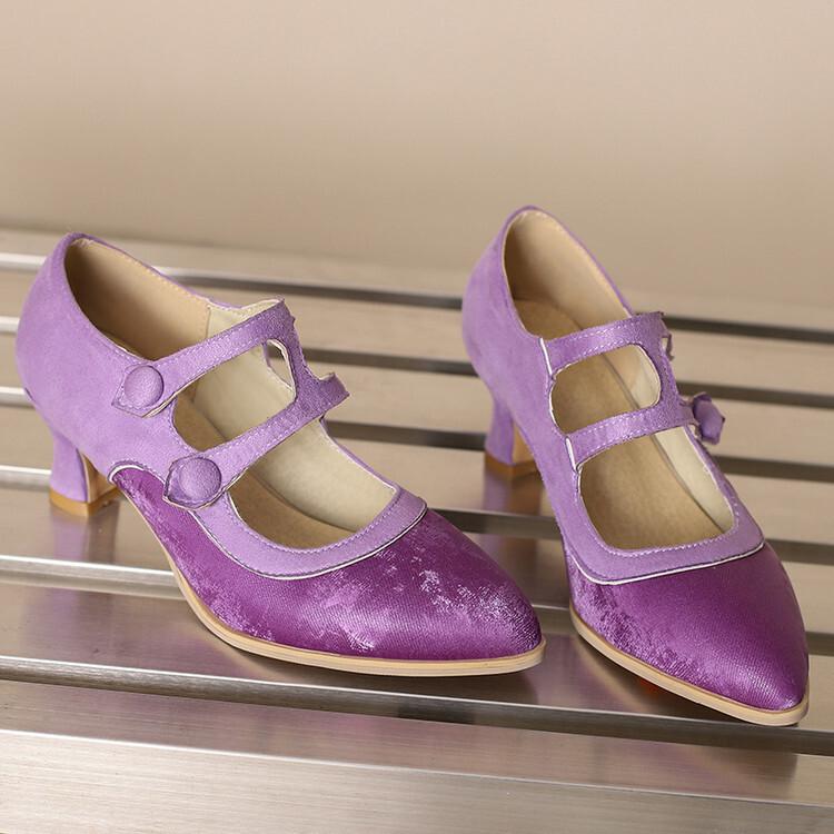 Spring Retro Pointed Head Light Mouth High Heel Mary Jane Shoes Double Breasted Medium Heel Women
